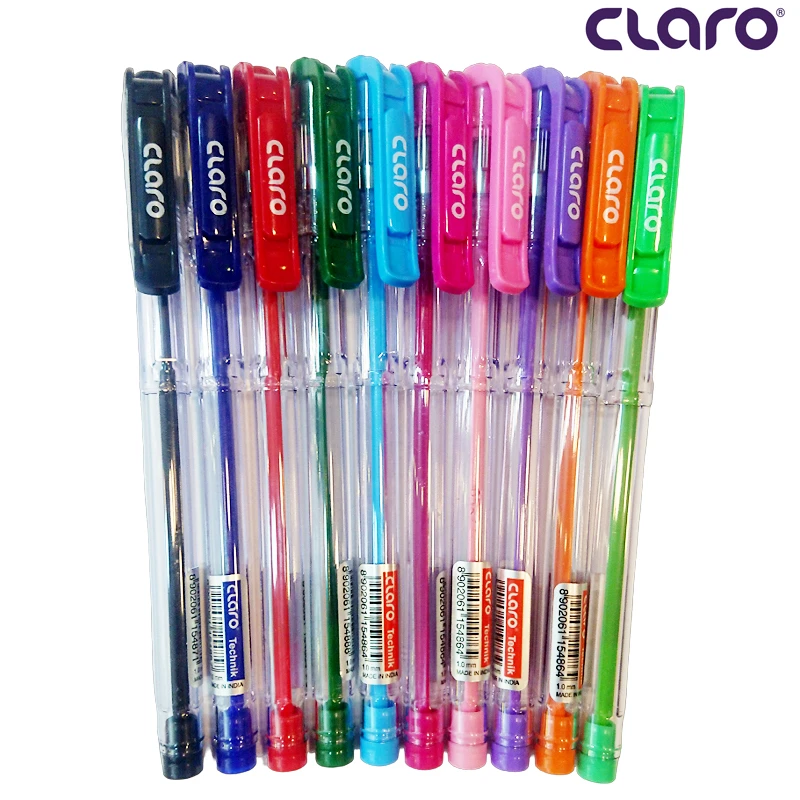 Claro Technik Ball Point Pen 1.0 mm Tip Pack Of 10 Colors , Fast-Flowing Ink Technology(CL-3310)